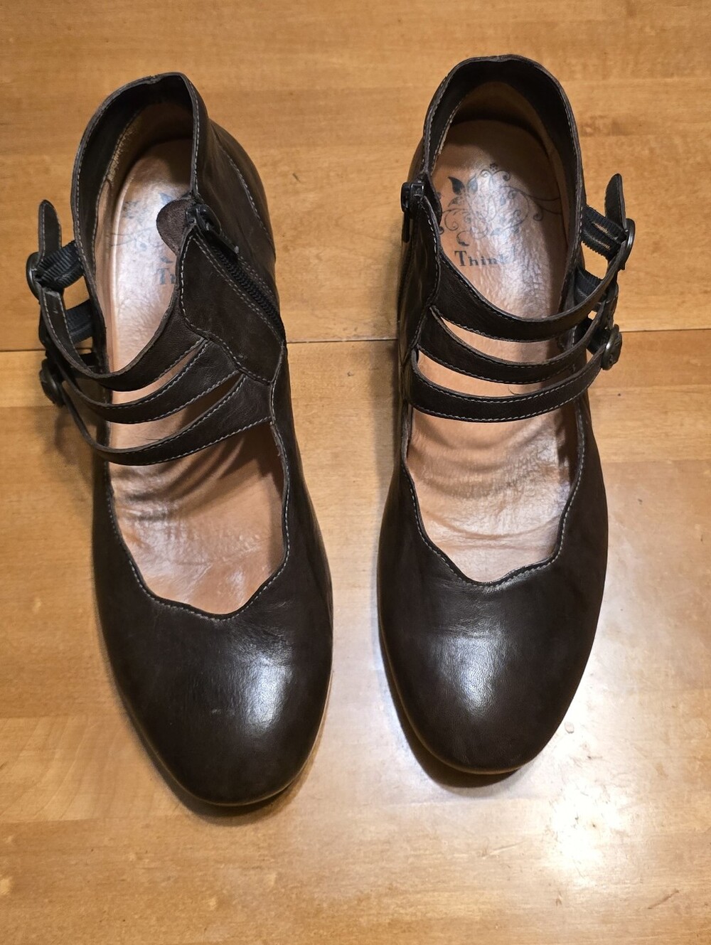 Women’s Think! Triple-Strap Brown Mary Jane Heels